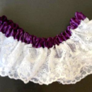 GARTER WEDDING WHITE LACE PURPLE 17" - 25" LONG X 3" WIDE BRIDAL WOMEN ACCESSORY